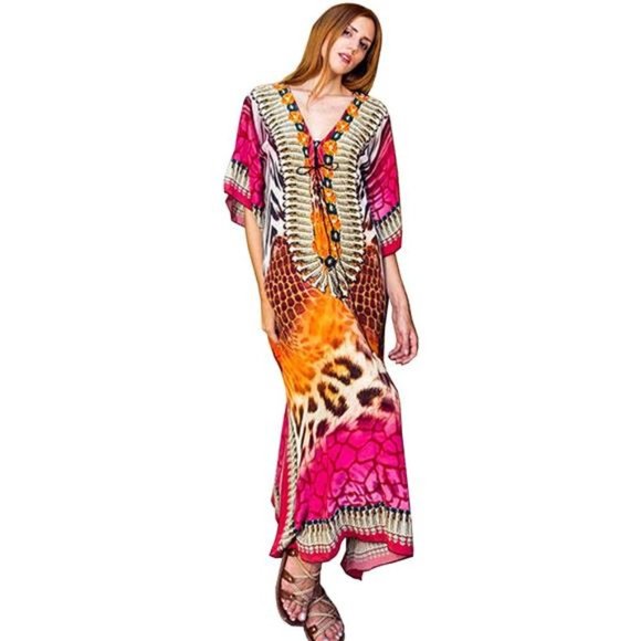 WOMEN Bathing Suits Long Swimsuits Cover Up Rose Leopard - Picture 1 of 6